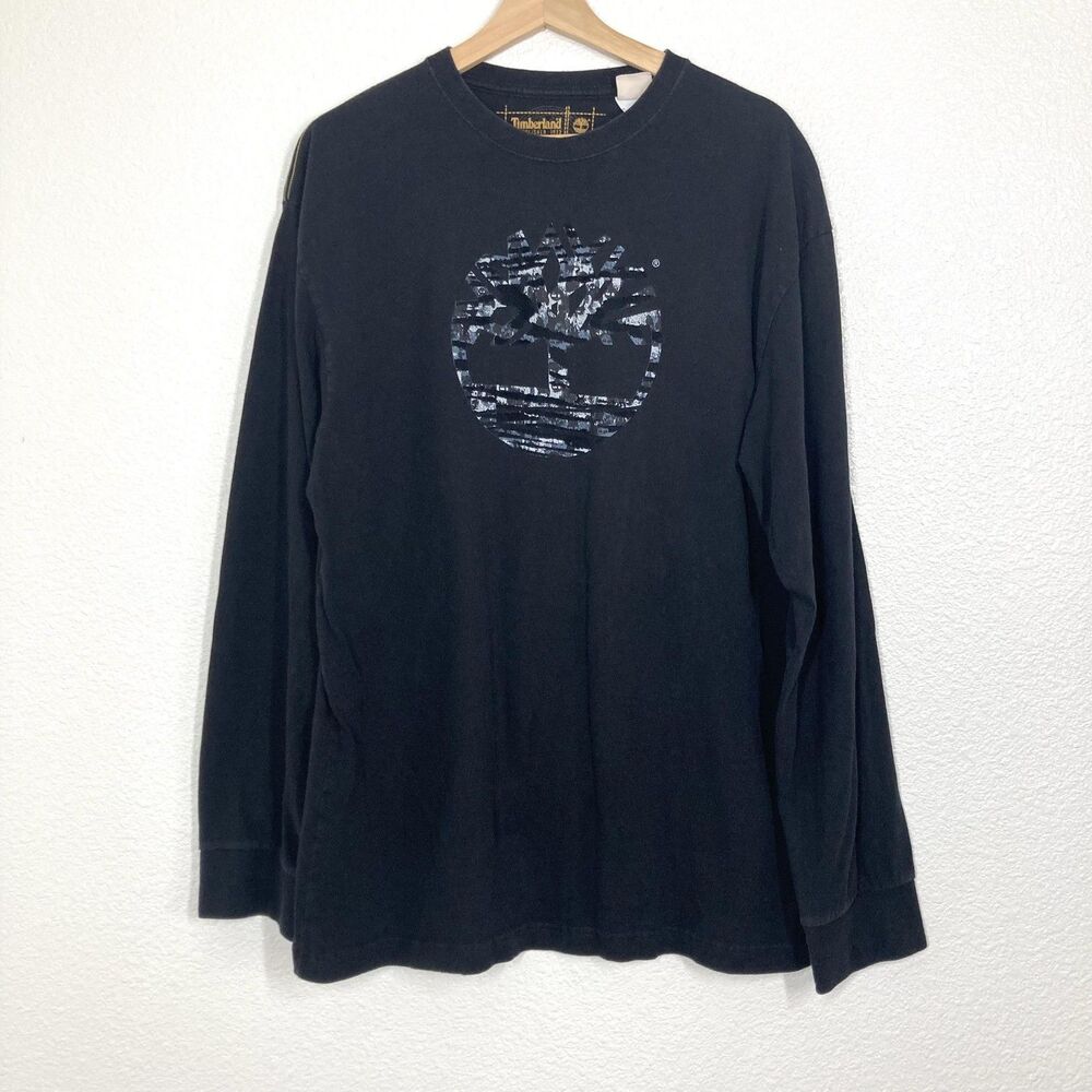Timberland Shirt Mens Extra Large Black Long Sleeve Crewneck Tree Logo Graphic